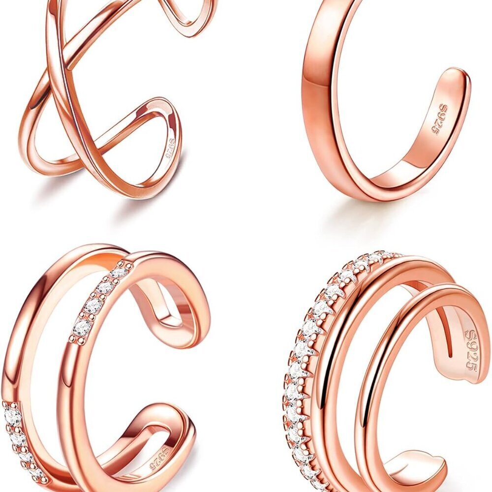 4 Pcs 925 Sterling Silver Ear Cuff for Women Non Piercing Adjustable Ear Cuff Ea